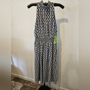 SAM EDELMAN NWT GEOMETRIC STRIPE PRINT HIGH NECK A-LINE MIDI DRESS SIZE 4